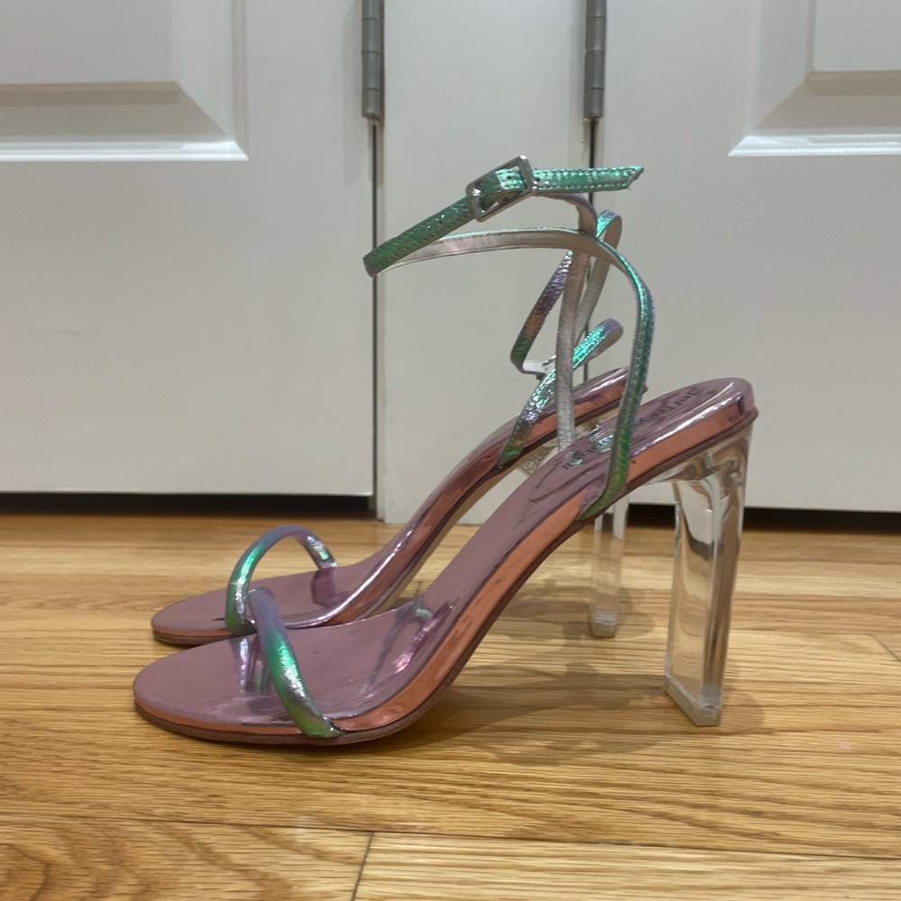 Jeffrey Campbell Purple and Green Heels with Clear Architectural Heel